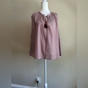 Madewell Women's Medium Sleeveless V-Neck Gingham Cotton Blouse Red Grey NWT